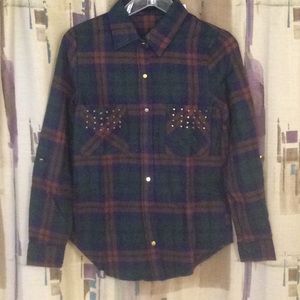 New with tags lovely green studded plaid top